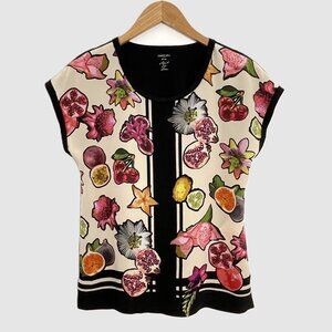 Marc Cain Object of Love Floral & Fruit Art Print Silk Blouse Top